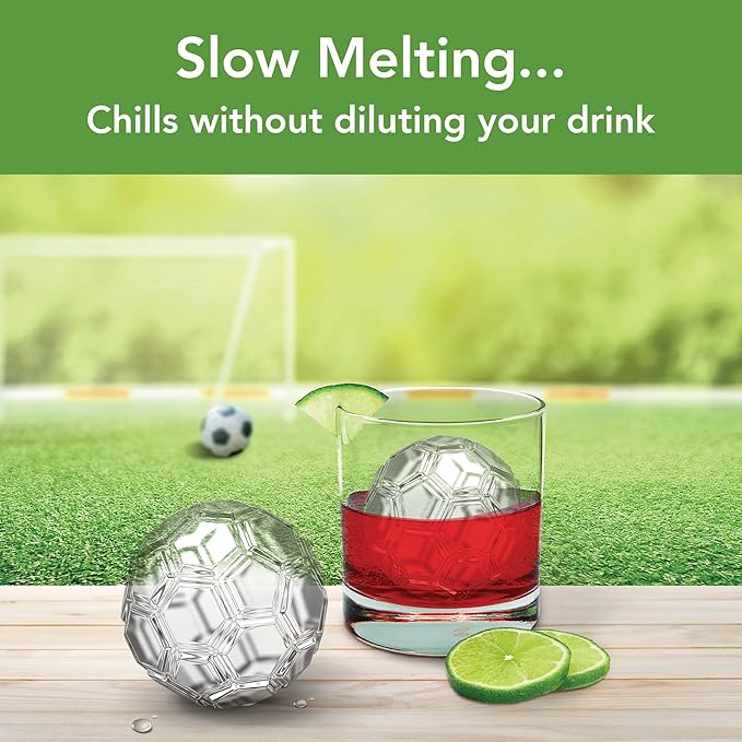 Tovolo Soccer Ball Ice Cube Molds Pack of 2 Large Sports Craft Ice Spheres for Drinks Whiskey Bourbon Cocktails, Dishwasher Safe BPA Free Silicone Soccer Ice Mold Fun Sports Gifts for Adults