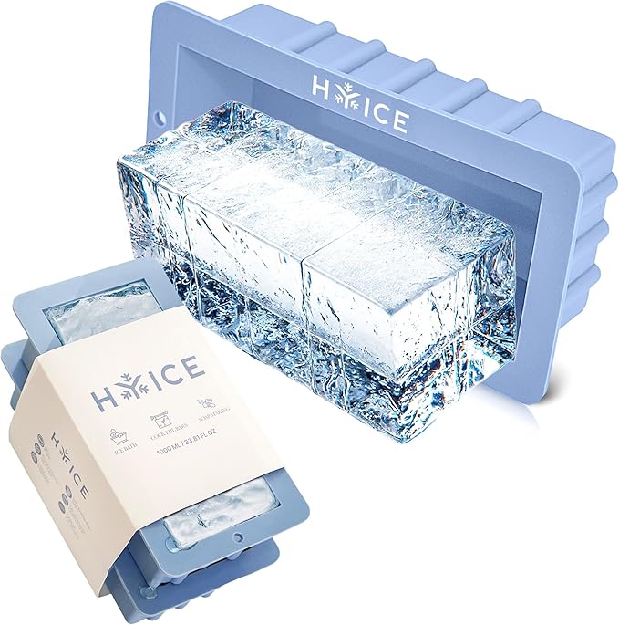 2-Pack HYICE ice block mold, Heavy Duty Silicone ice cube tray, Stackable Design, Easy Ice Removal, Non-Stick, Extra Large Blocks for Cold Plunge, 2.5 lb, Pack of 2, Light Blue