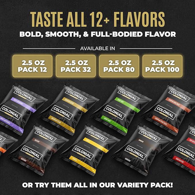 Colonial Coffee 32 Count Single Pot Coffee Packets – 100% Arabica Hawaiian Kona Medium Roast | Pre-Measured Frac Packs for 12 Cup Maker | Bulk Ground Gourmet Coffee for Home & Office