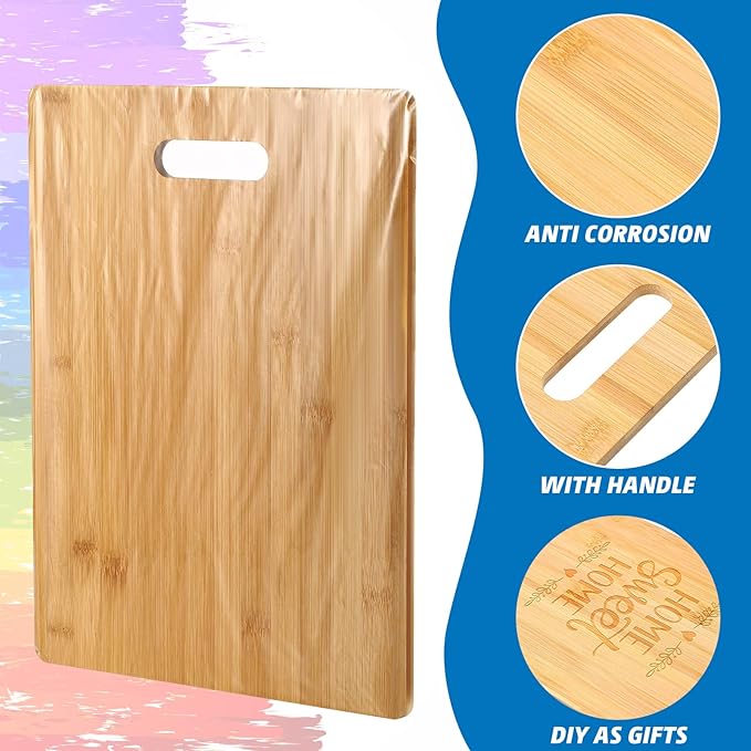 Vesici 18 Pack Bamboo/Wood Cutting Board with Handles Bulk Plain Blanks Laser Engraving Chopping Board for Customized Engraving Gifts Crafts Christmas Keepsakes(Bamboo,14''x11'')