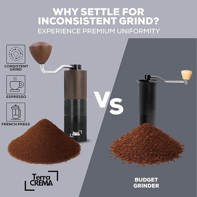 Manual Coffee Grinder – Precision Stainless Steel Conical Burr Hand Grinder for Espresso, Pour Over, French Press & Aeropress – All-in-One Travel Kit with Carry Case, Brush & Air Blower