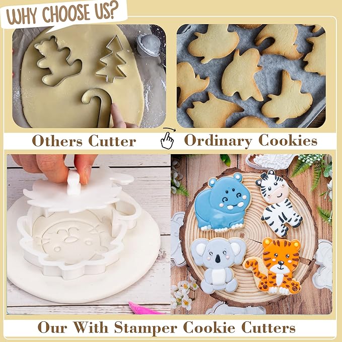 Flycalf Animal Cookie Cutter Koala with Plunger Stamps Cake Decoration for DIY Biscuit Cutter Baking PLA Cutter Molds for Party 4" Kitchen Supplies