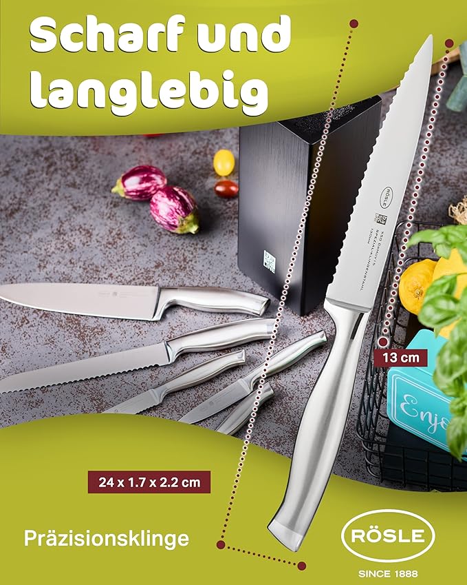 Rösle Basics Line Stainless Steel Serrated Universal Kitchen Knife, 5-inch Blande