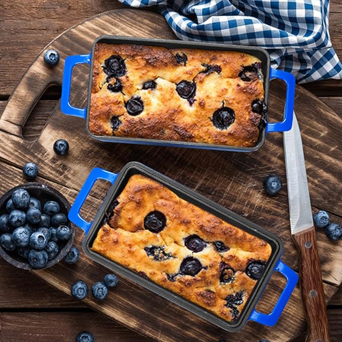 Leonyo 9 x 6 inch Cast Iron Loaf Pan with Lid, 2-in-1 Enameled Sourdough Baking Pan, Homemade Bread Dutch Oven for Pound Cake, Lasagna, Up to 500℉ & Blue