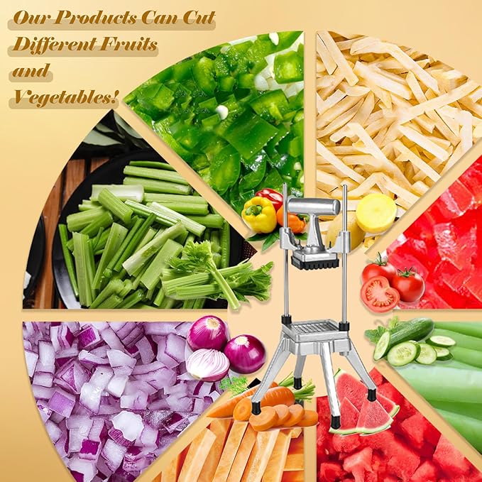 French Fry Cutter with 1/4" Blade, Commercial Vegetable Fruit Chopper, Stainless Steel Potato Cutter, Manual Heavy Duty Cutter for Potatoes Onion Peppers Mushrooms