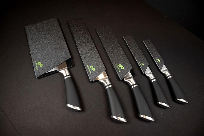 EVERPRIDE 5 PIECE Chef Knife Guard Set Universal Blade Edge Cover and Knife Sheath Set for Chef and Kitchen Knives Durable BPA-Free Felt Lined Sturdy ABS Plastic Knife Storage and Protection