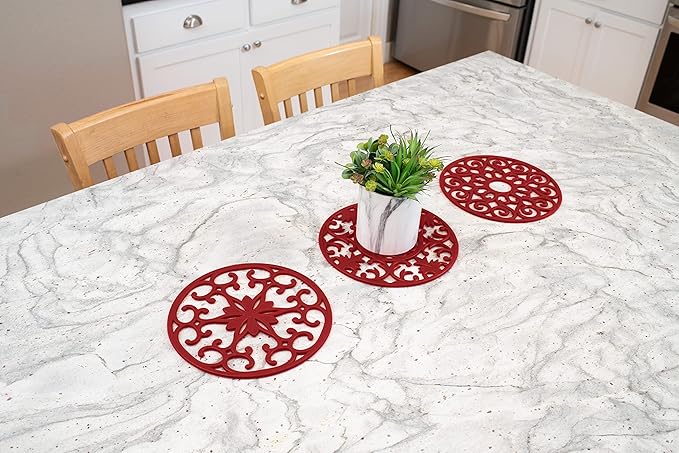 GASARÉ, Extra Large, Thick, 10" Silicone Trivets for Hot Dishes, Pots, and Pans, Hot Pads for Countertops, Flexible, Dishwasher Safe, 10 x ¼ Inches, Set of 3, Red