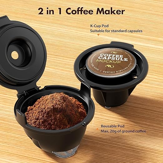 Single Serve Coffee Maker, 2 in 1 Coffee Machine for K-Cup & Ground Coffee, 6 to 14oz Brew Sizes, Pod Coffee Makers with 40oz Removable Water Reservoir, LCD Screen, Self-cleaning, for Home