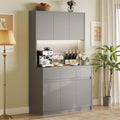 Garvee Kitchen Pantry Cabinet,71 in Tall Storage Cabinet with Doors&Shelves Adjustable, Kitchen Storage Hutch with Microwave Shelf, Led Lights&Charging Station,Corner Pantry Cabinet