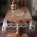 Clear Table Cover Protector Plastic Vinyl Table Cloth with White Lace Pattern Oil Spill Proof Plastic Tablecloths for Dining Tables Parties Holidays (French Lace, 52 x 70 Inches)