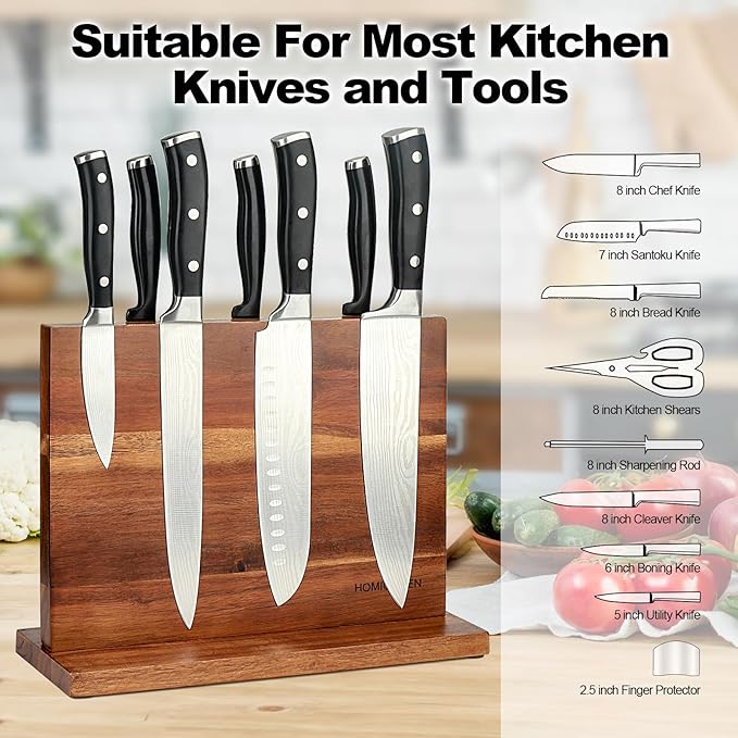 Magnetic Knife Block Double Sided Magnetic Knife Holder Rack with Strong Enhanced Magnets Acacia Wood Magnetic Knife Storage Stand