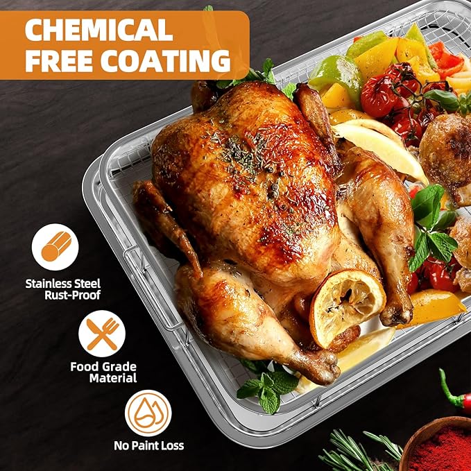 Air Fryer Basket, 2 Set Air Fryer Pans and Tray for Oven with 60 PCS Parchment Papers, DEGOVIN Non-stick Stainless Steel Oven Air Fryer Basket and Tray-18.8" x 12.8"Extra Large &15.7" x 11.6"Large