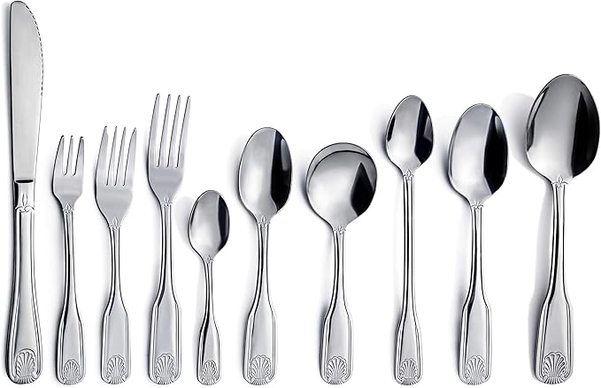 New Star Foodservice 58260 Shell Pattern, 18/0 Stainless Steel, Serving Spoon, 8.4-Inch, Set of 12