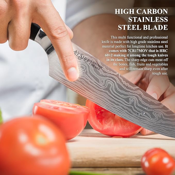 8 Inch Japanese Chef Knife - Professional Stainless Steel Kitchen Knife, Chef's Knives with Ergonomic Handle - Strong, Sharp Edge - Tool for Cutting, Carving, Slicing - Luxury Gift Box