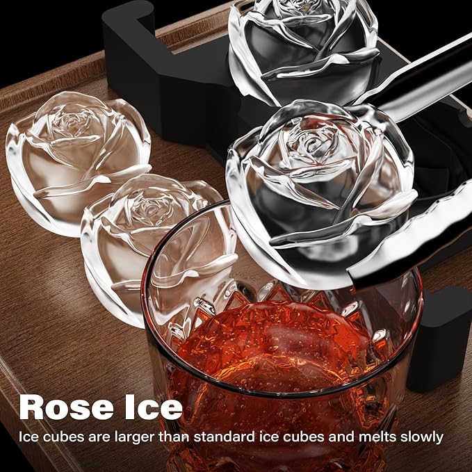 Rose Clear Ice Cube Maker: 2.5 Inch Crystal Clear Ice Cube Tray - 3D Rose Large Ice Ball Maker - Flower Shape Ice Cubes for Whiskey Cocktails Bourbon