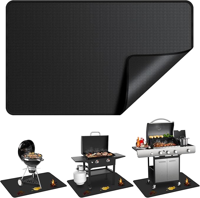 Large 60 x 40 inch Under Grill Mats for Outdoor Grill, Double-Sided Fireproof Deck Patio Protector Mat, Waterproof Oil-Proof BBQ Floor Pad Indoor Fire Pit Fireplace Mat