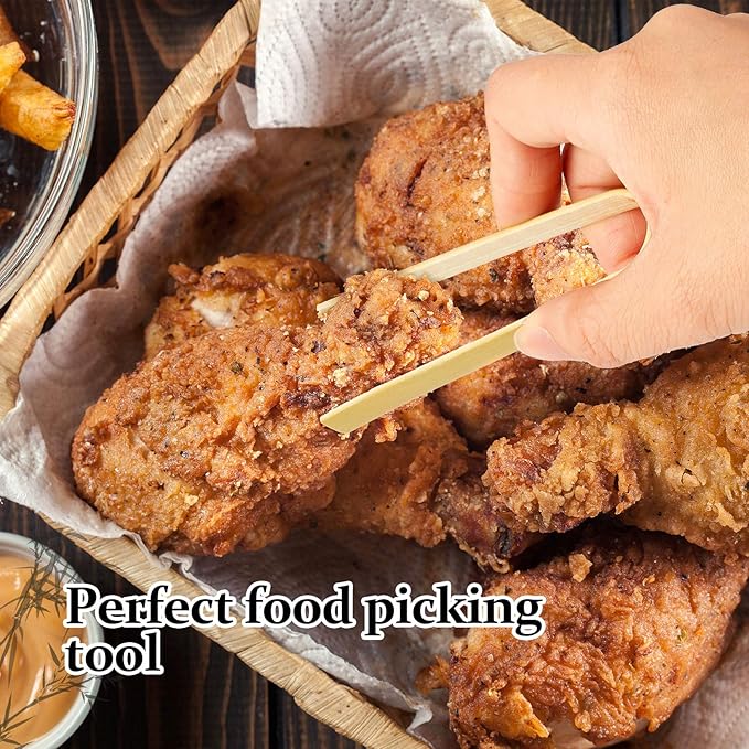 Patelai 90 Pieces Mini Bamboo Tongs Long Toast Tongs Disposable Wooden Cooking Bamboo Cooking Utensils for Toast Bread Pickles Tea Toaster Supplies (4.7 Inch)