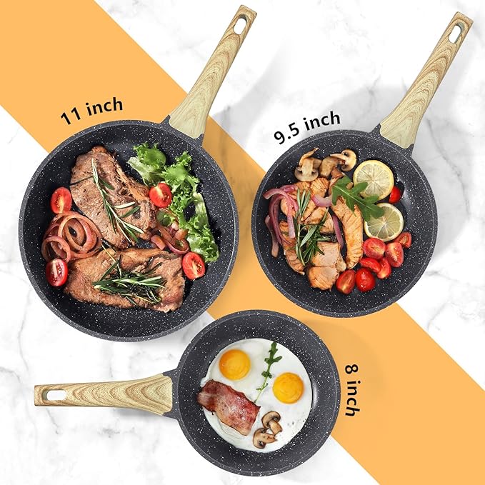 GiPP Nonstick Frying Pan Skillet - 9.5" Grey Granite Non Stick Pans, Omelette Pan with Heat-Resistant Handle, Compatible with All Stovetops, PFOA Free