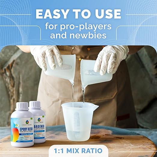 CRAFT RESIN 34 Oz Crystal Clear Epoxy Resin Kit - Food Safe & UV Resistant for DIY Art, Wood, Jewelry Making, Coasters, Molds Casting Resin Epoxy - Low Viscosity, Self Leveling for Beginners & Pros