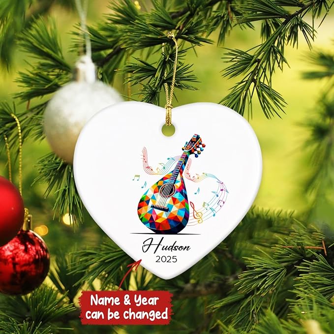 Balalaika Player Ceramic Ornaments, Personalized Name & Year Balalaika Musical Xmas Ornament Gifts for Music Lovers, Instrument Ceramic Ornaments 2025, Customized Musician Ornament Christmas Tree