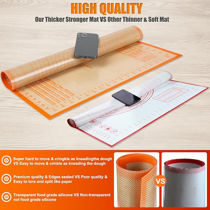 Extra Large Silicone Pastry Mat 34x26 Inch - Nonstick Baking Mat with Measurements, Perfect for Doug Rolling, Pastry, Pie Crust, Fondant, Pasta, Pizza