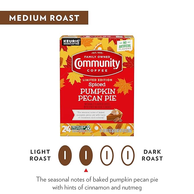 Community Coffee Spiced Pumpkin Pecan Pie Flavored Keurig Coffee Pods, 10 Count, Limited Edition, Medium Roast, 10 count (Pack of 1)