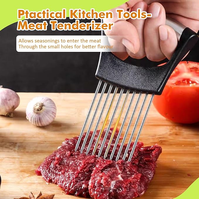 2 PCS Onion Holders for Slicing, Extra-Large & Mini Onion Slicer Tool Set, Food Cutting Guide for Tomato Potato Meat, Practical Meat Tenderizer Tool, Vegetable Chopper, Kitchen Essentials