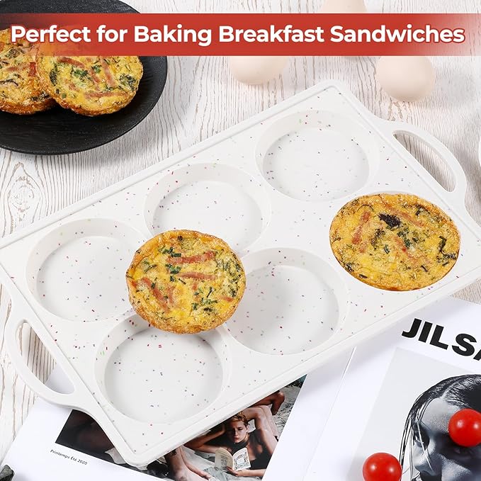 Muffin Top Pan Non Stick, 4 Inch Metal Frame Round Egg Baking Pan for Oven English Muffins, Whoopie Pies, Corn Bread, Egg Bites, Breakfast Sandwiches Tarts 4 Pack Confetti