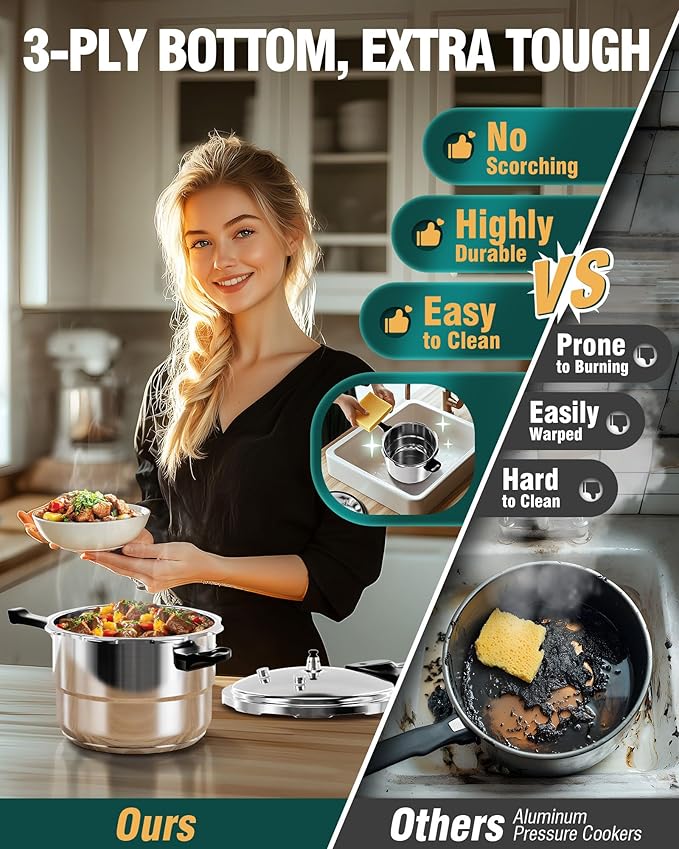 WantJoin Pressure Cooker Stainless Steel 4 Qt, Commercial Stove Top Pressure Cooker Pot Used for Pressure Foodie or Steaming, Compatible with Gas & Induction Cooker