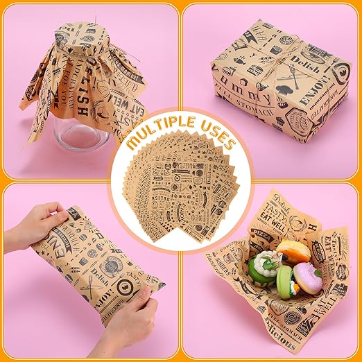 2400 Pcs 12 x 12 Inch Deli Wax Paper Sheets Grease Resistant Tray Basket Liners Newsprint Paper Water and Grease Proof Sandwich Wrapping Square Hot Dog Wrappers for Food Baking (Brown)