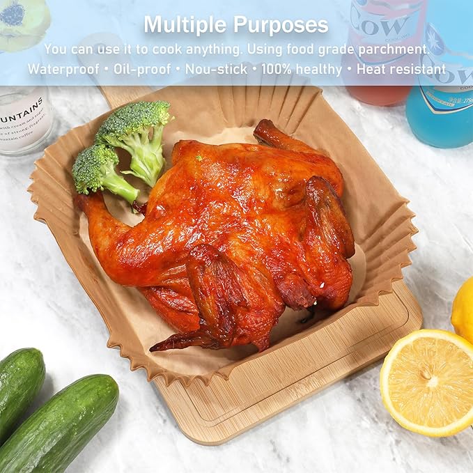 200PCS Air Fryer Paper Liners, Disposable Non-Stick Air Fryer Parchment Paper Fit 4-8QT Air fryer Basket Oil Resistant, Waterproof Baking Paper Roasting Microwave (Square,8 Inch)