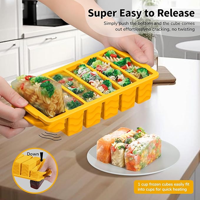 2-Pack Silicone Freezer Trays with Lid, 2 Large 2-Cup(500ml) & 6 Small 1/2-Cup(125ml) Soup Freezer Container Molds, Ice Cube Tray For Meal Prep & Freezing Soup, Stews, Sauces, Oven & Dishwasher-Safe