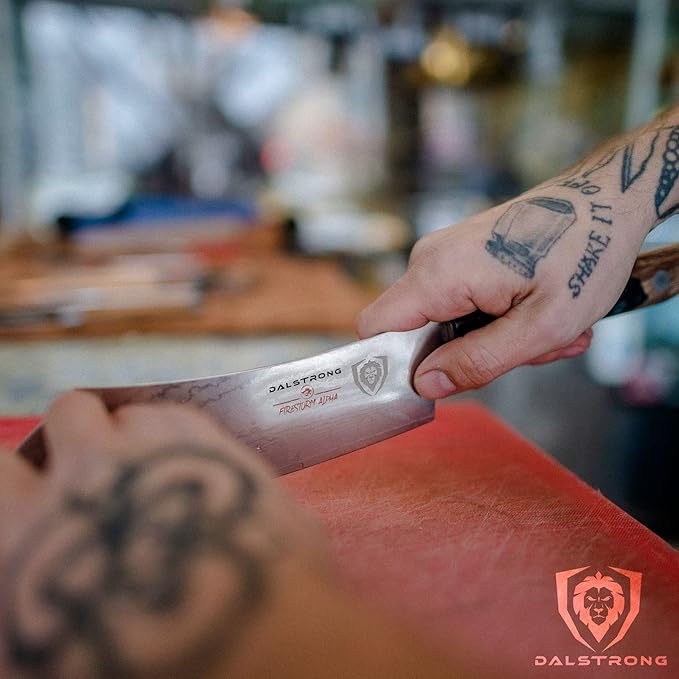 Dalstrong Hybrid Cleaver & Chef Knife - 8 inch - 'The Crixus' - Firestorm Alpha Series - Premium 10Cr15CoMoV High-Carbon Steel - Traditional Japanese Wa Stabilized Wood & Resin Handle - w/Sheath