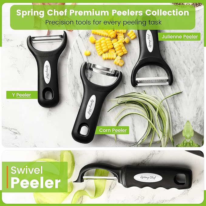 Spring Chef Stainless Steel Vegetable Y Peeler for Kitchen, Dishwasher Safe Potato Peelers with Ultra Sharp Blades & Soft Grip Handle, Perfect for Apple, Carrot, Cucumber, Veggie - Set of 2 - Black