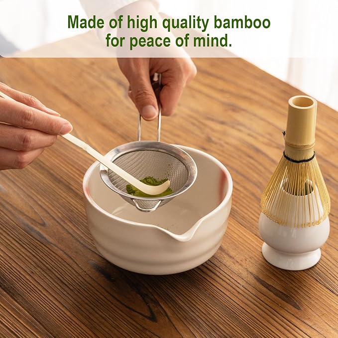 Matcha Whisk Set,Ceramic Matcha Set,with Ceramic Bowl,Bamboo Whisk&Holder,Scoop,Authentic Japanese Matcha,for Matcha Lovers,Gift for Family/Friend(Spotted Pink)