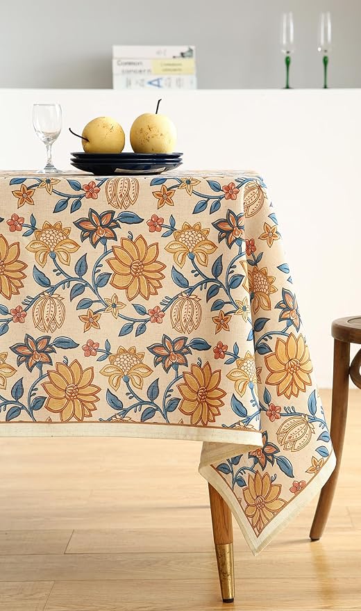 ISAENNE Designer Bohemian Floral Long Rectangle Table Cloth,Linen Colorful Tablecloth,Wrinkle Resistant Decor Tablecloths for Dining Thanksgiving Kitchen Party Christmas,63"*102"-Estevan B
