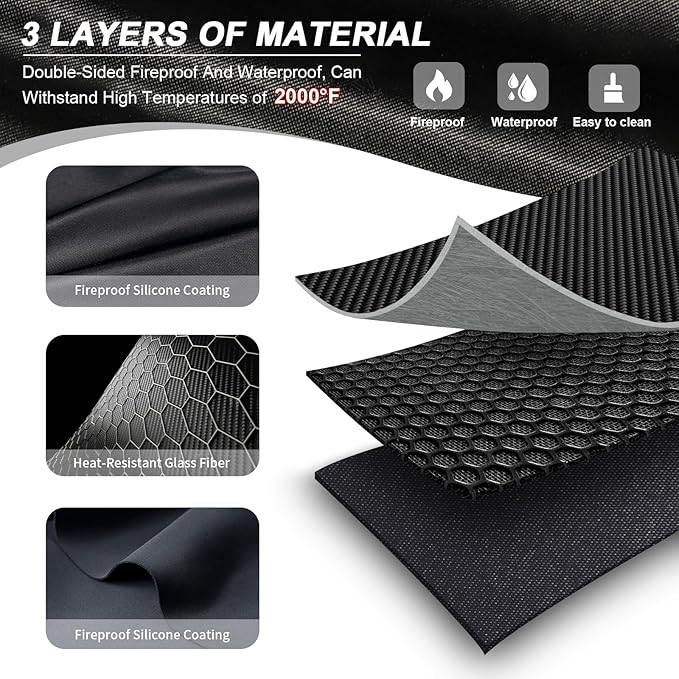 48 X 30 Inch Under Grill Mats for Outdoor Grill, Double-Sided Fireproof/Waterproof/Oil-Proof Grill Pad, BBQ Matt for Under Grill, Indoor Fireplace/Fire Pit Mat, Deck and Patio Protector Mat