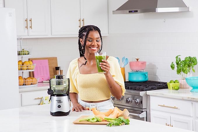 Magic Bullet® Mini Juicer, Countertop Space-Saving, 2" Feed Chute for Fruits and Vegetables, 400W, Compact Design, Black/Silver, MBJ10100