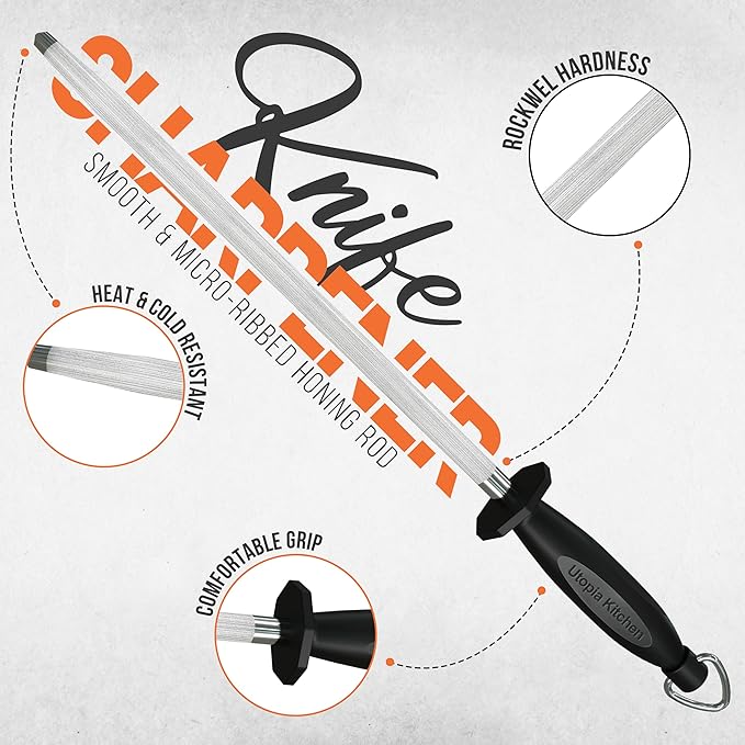 Utopia Kitchen 08 Inch Honing Steel Knife Sharpening Steel Sharpening Rod Black