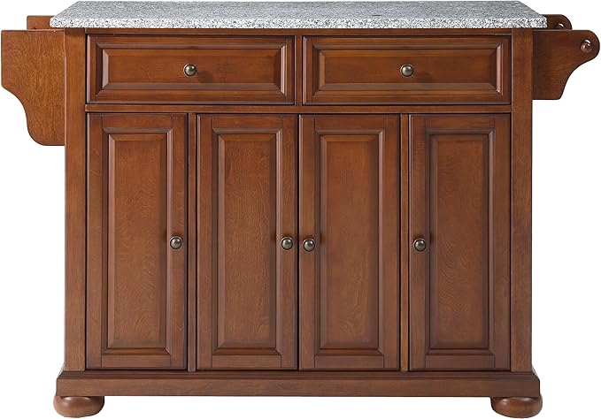 Crosley Furniture Alexandria Granite Top Rolling Kitchen Island Storage Cart, Microwave Stand, Spice Rack, Cherry