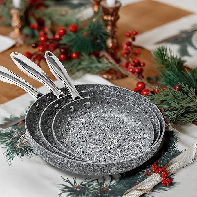 MICHELANGELO Frying Pans Set with 100% APEO & PFOA-Free Stone Non Stick Coating, Granite Skillet Set, Nonstick Skillets 3 Pcs,8/9.5/11 inch