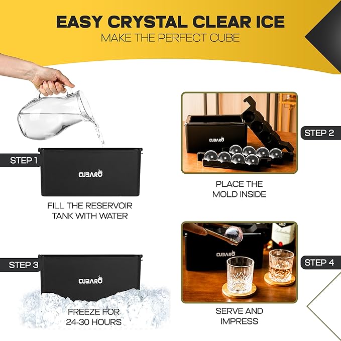 Crystal Clear Ice Ball Maker – 8 Large 2 Inch Spheres That Chill Without Diluting – Premium Hard Shell Ice Tray with Bonus Freezer Bag – Clear Ice Mold for Whiskey, Bourbon & Cocktails by CUBARO