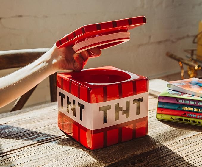 Minecraft TNT Block 6-Inch Ceramic Cookie Jar Container With Lid | Kitchen Storage For Snacks