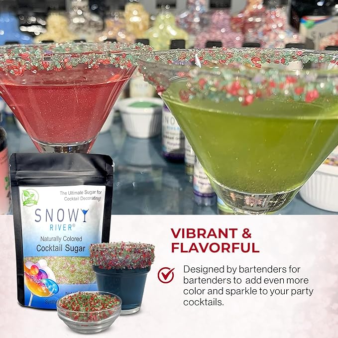 Snowy River Holiday, Cocktail & Margarita Sugar Rimmer - Vibrant Naturally Colored Sugar for Cocktail Rimming, Baking & Decorating, Medium Crystal - 4oz