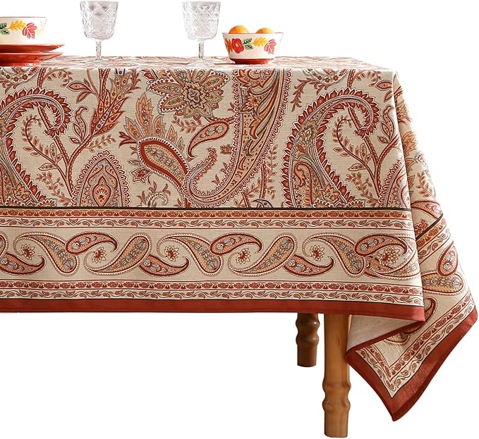 ISAENNE Designer French Red Square Tablecloth,Fall Linen Table Cloth with Cashew Pattern,Stain Proof Decor Tablecloths for Dining Thanksgiving Kitchen Christmas,67"*67"-Chauffrey D