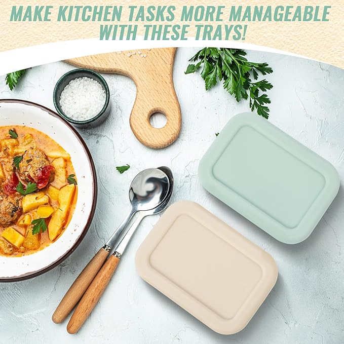 6 Packs 2 Cup Silicone Soup Freezer Molds with Lid Silicone Soup Freezer Trays Rectangle Reusable Food Preserving Tray Freezing Sauces Stews(Sage Green, Beige)