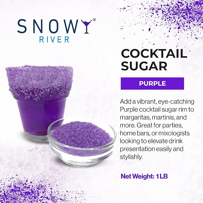 Snowy River Purple, Cocktail & Margarita Sugar Rimmer - Vibrant Color Glass Rimming Sugar with Medium Crystal Texture - 16oz