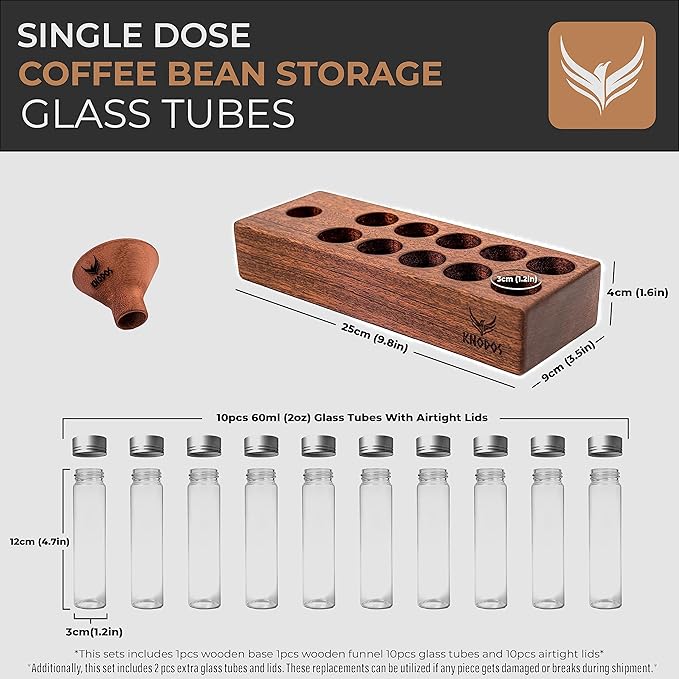 Single Dose Barista Kit – Glass Bean Tubes with Stand, Espresso Dosing Cup, RDT Spray, and Rechargeable Digital Scale for Espresso, Pour Over & Matcha