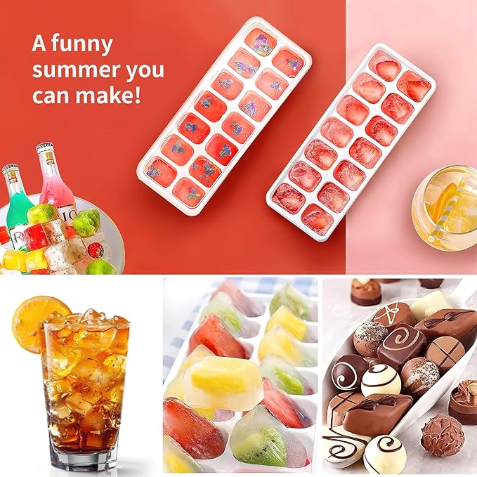 Ice Cube Trays 4 Pack, Airabc Silicone Ice Cube Trays with Removable Lid, Easy-Release Flexible 14-cube Ice Trays, LFGB Certified and BPA Free, Stackable Ice Trays with Covers for Cocktail, Freezer