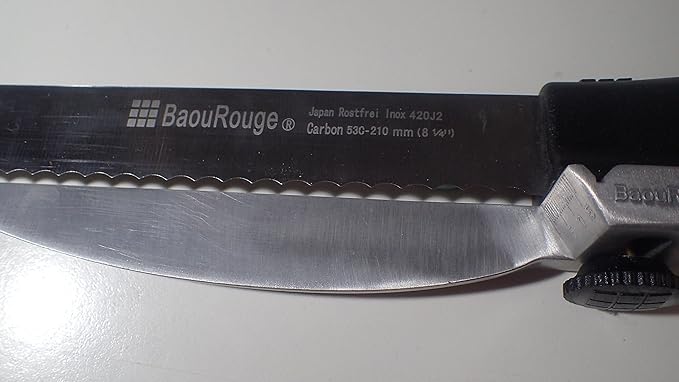 BaouRouge' Precision Slicing Knife (Right-Handed) - 8 and 1/4 Inches Stainless Serrated Blade With Cutting Guide for Exact Slices Up To 5/8 Inch Thick